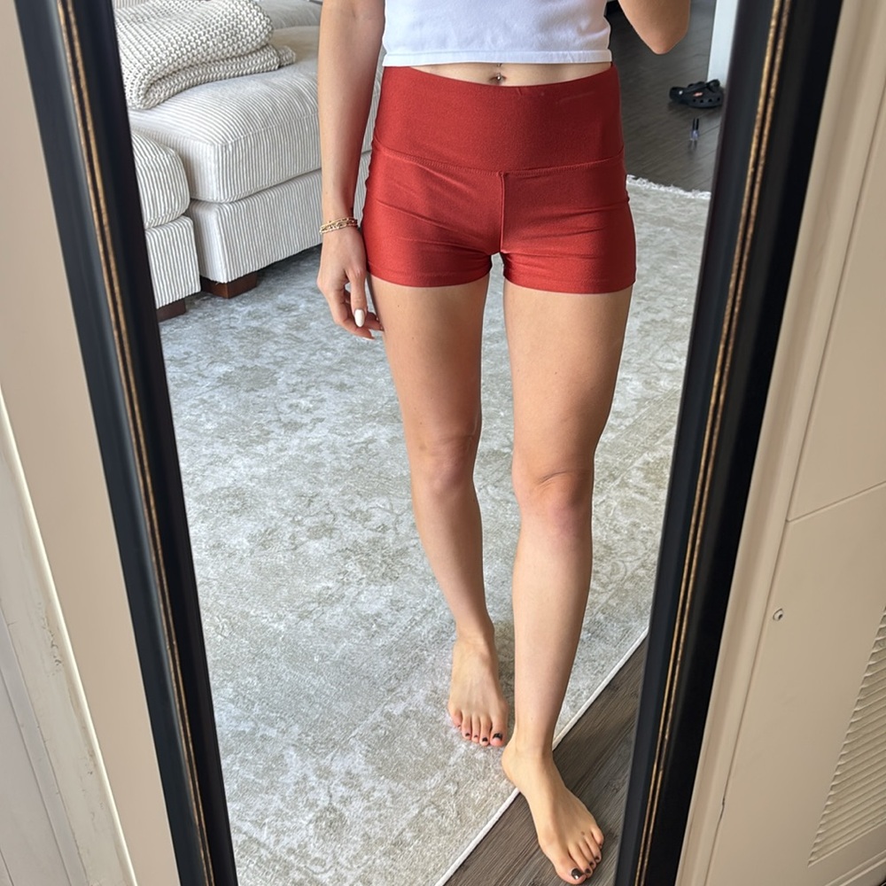 Women's forever 21 Red shiny biker Shorts activewear workout